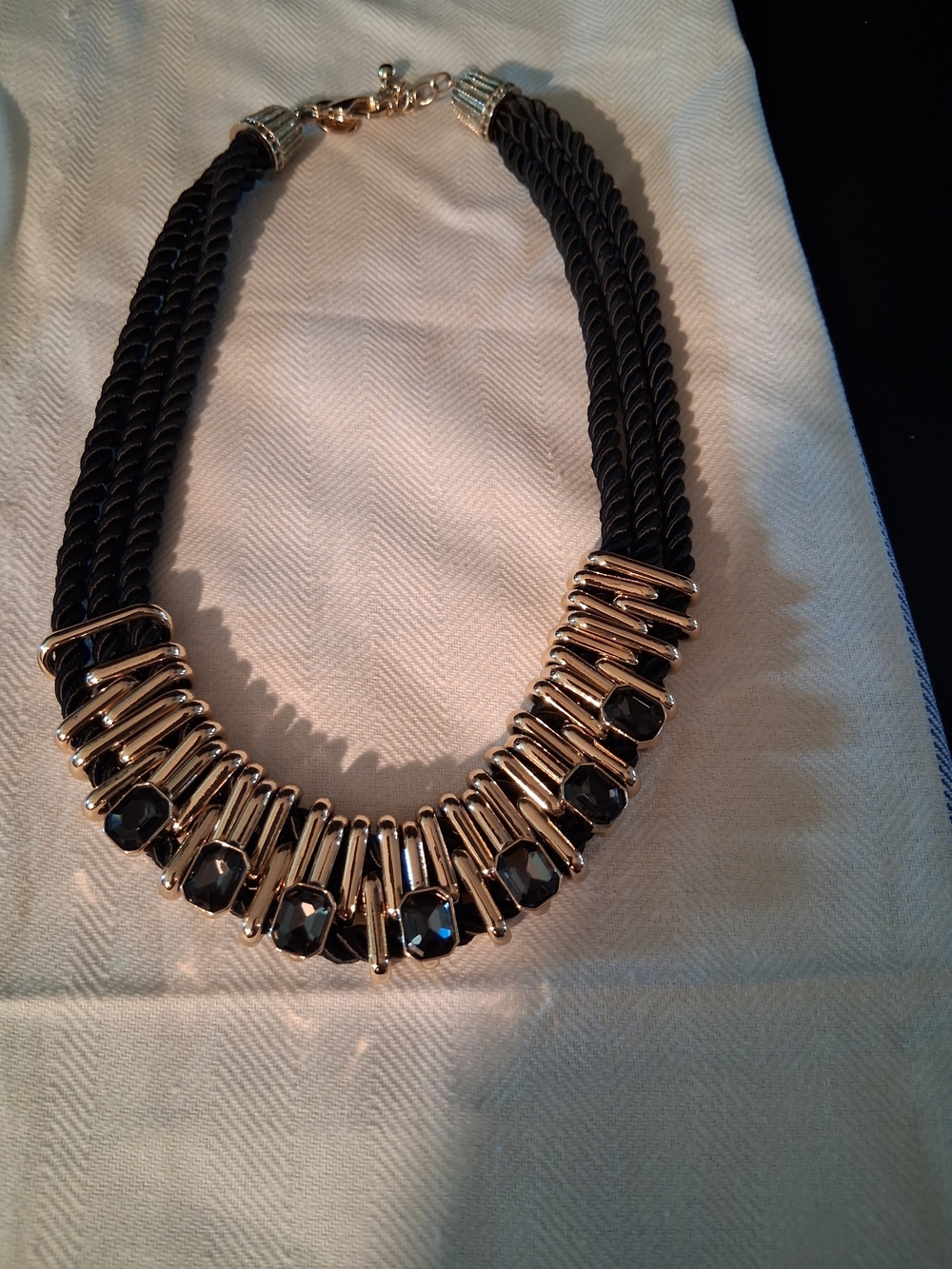 White House Black Market Gold-Tone Necklace with Black Stones